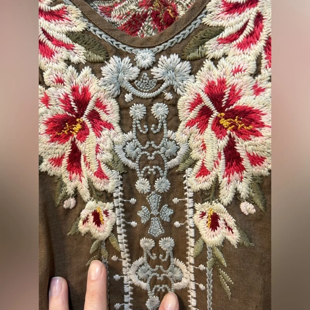 Johnny Was 100% Linen Heavily Embroidered Rustic Boho Tunic Top Sz s - Picture 5 of 12